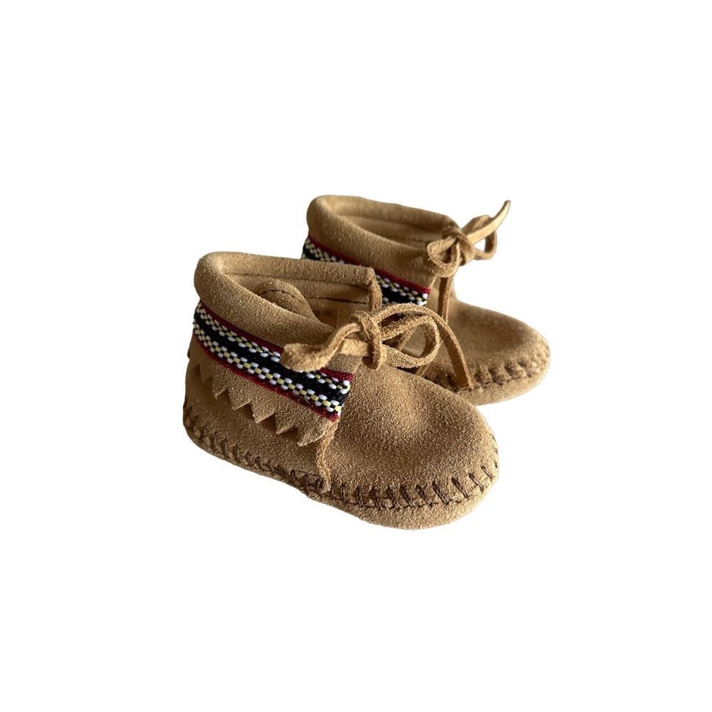 Minnetonka Tan Braided‎ Suede Bootie Moccasin Size 2